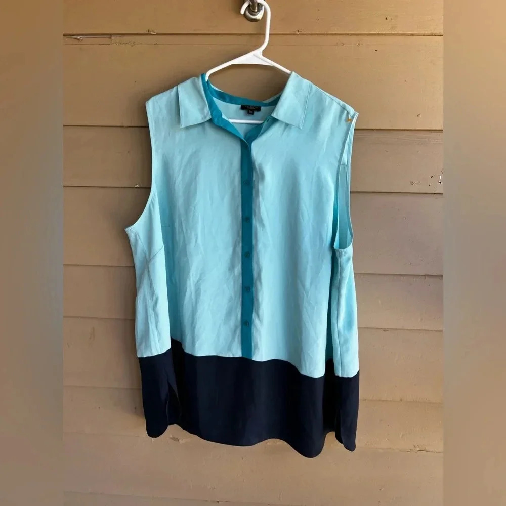 Talbots Plus Size - Colorblock Lightweight Sleeveless Button Down Tank Top - 3xP